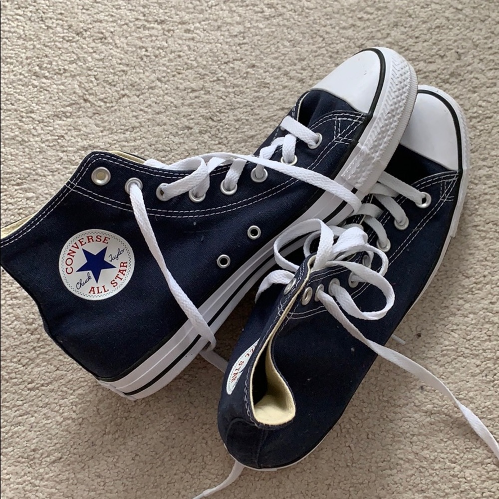 Navy blue high top converse worn once!